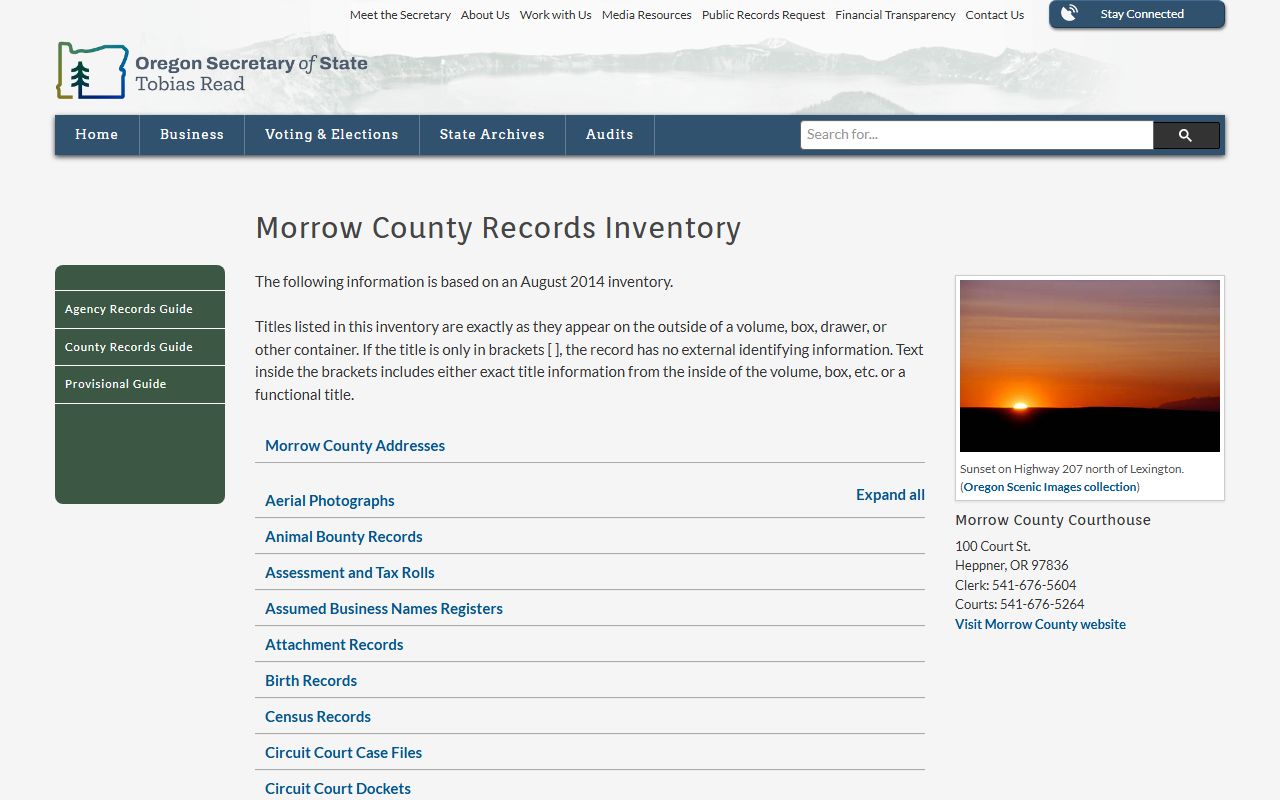 Morrow County court clerk records Oregon archives inventory