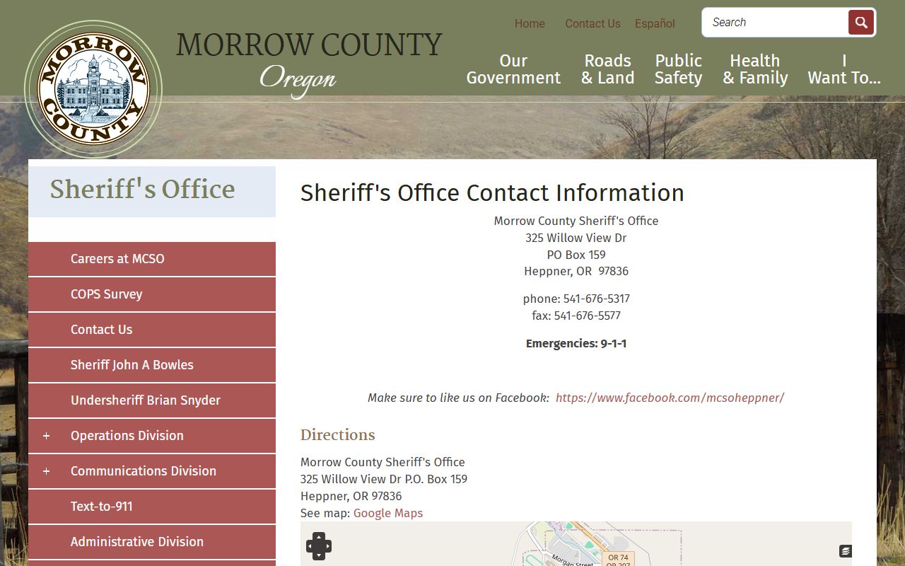 Morrow County arrest records sheriff contact information