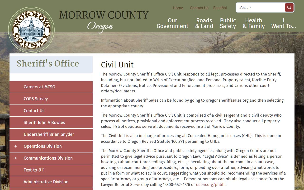 Morrow County arrest records sheriff civil unit records