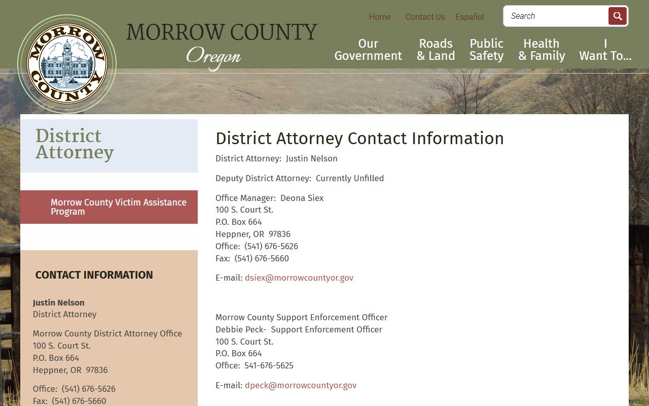 Morrow County criminal court records District Attorney contact information