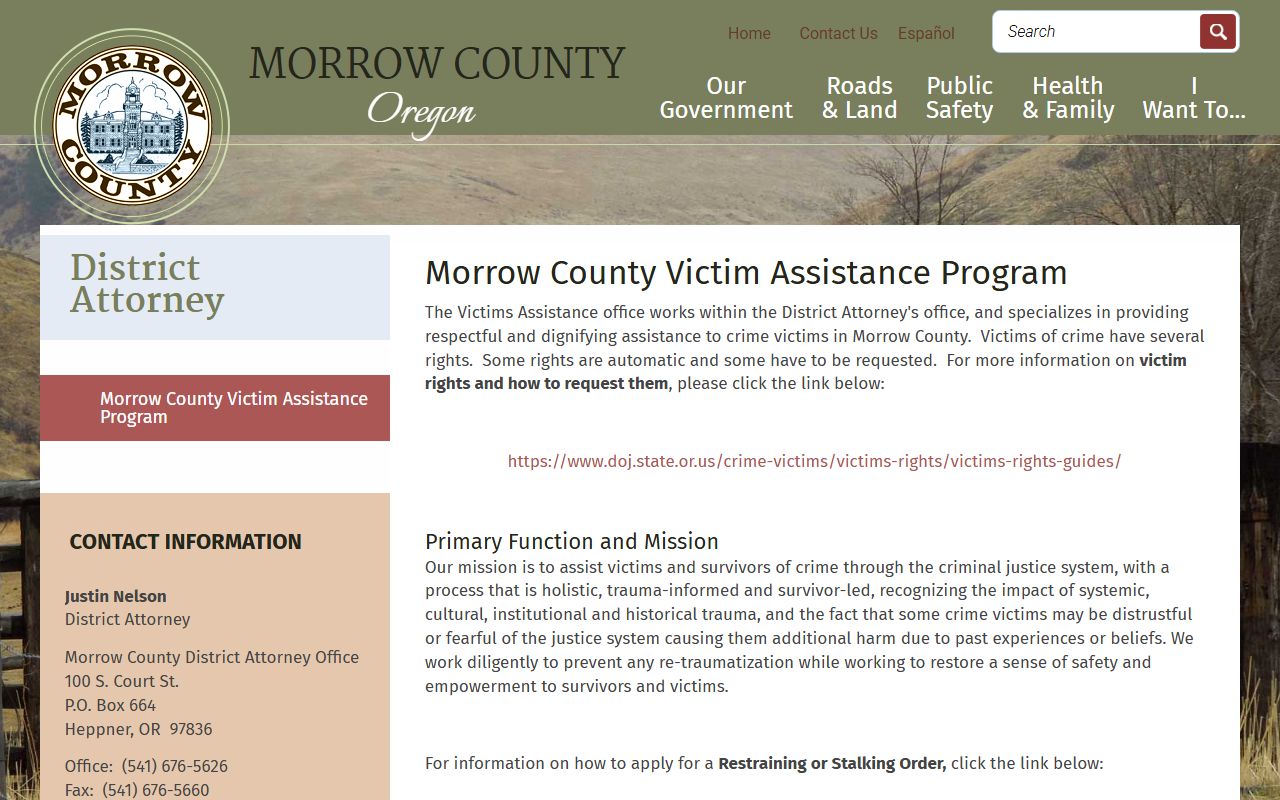 Morrow County criminal court records victim assistance program