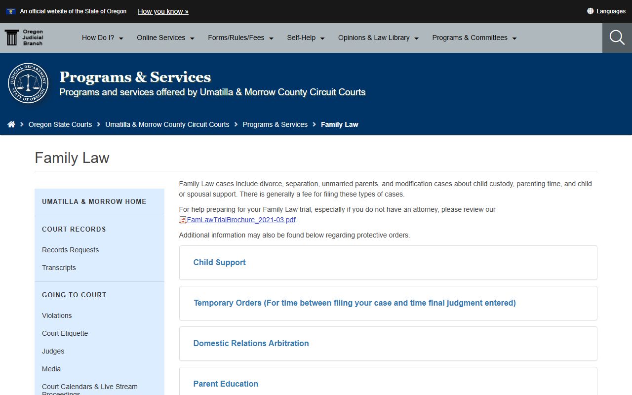 Morrow County Circuit Court records family law source