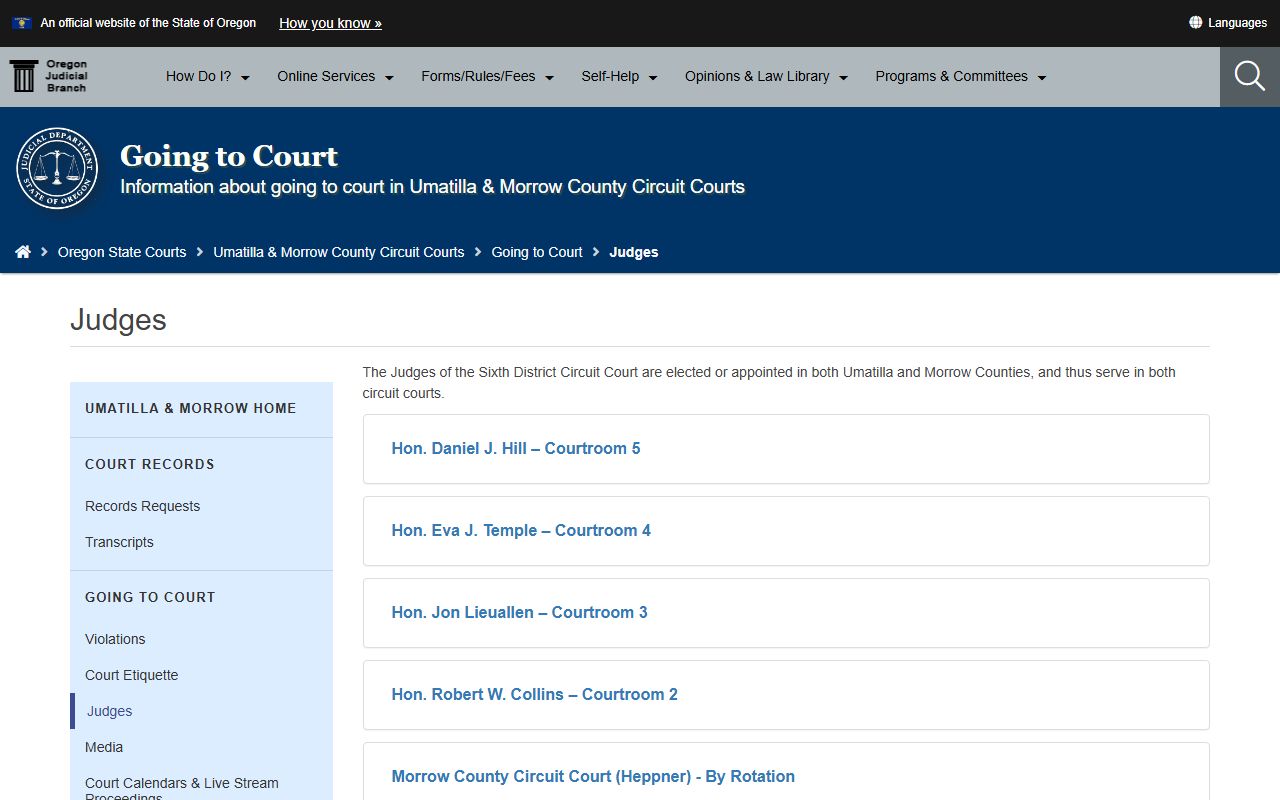 Morrow County Circuit Court records judges rotation source