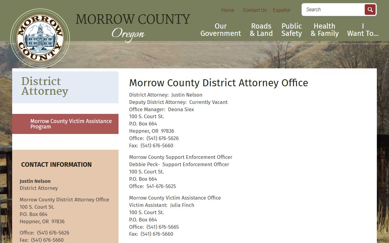 Morrow County criminal court records District Attorney page