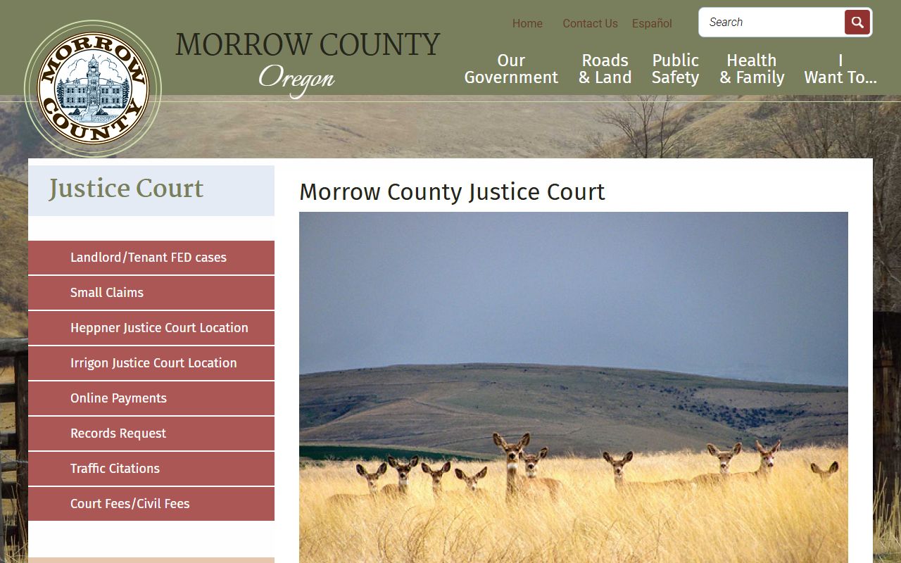 Morrow County traffic and warrant records Justice Court page
