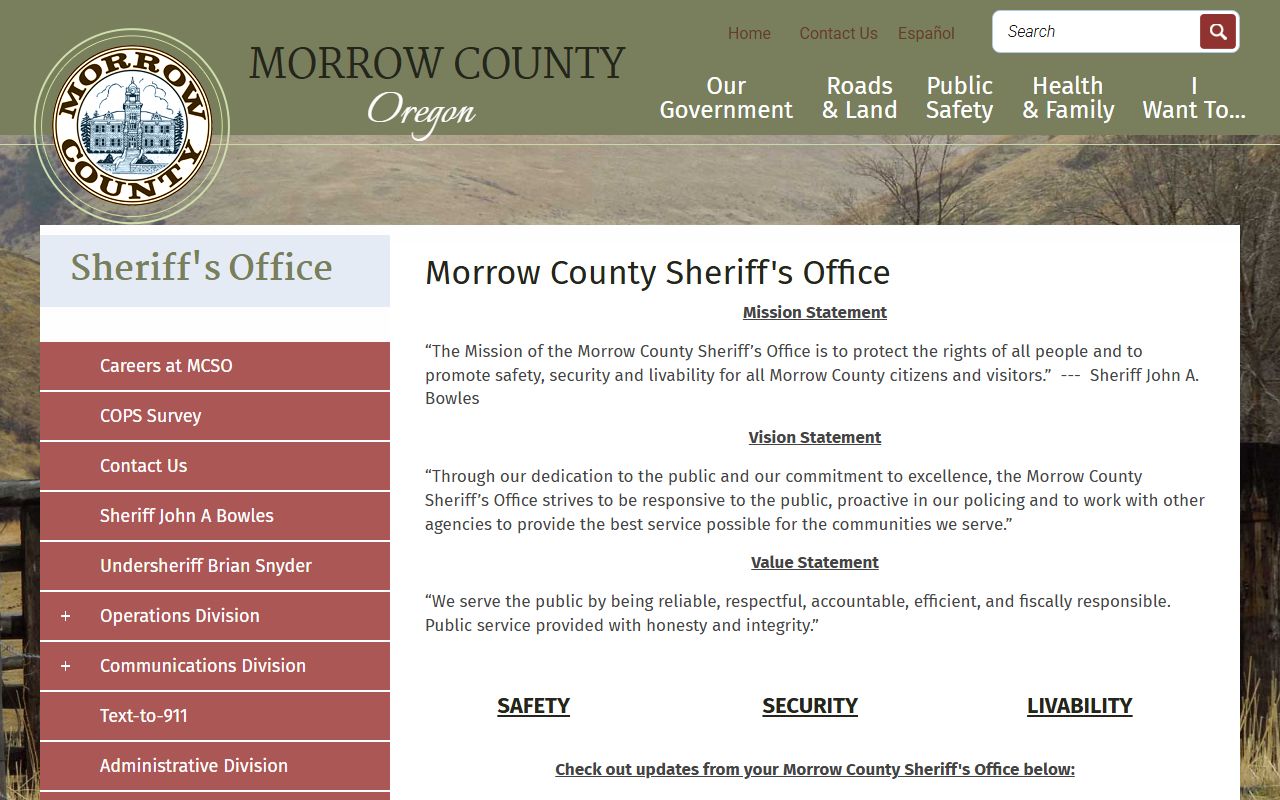 Morrow County inmate records sheriff page