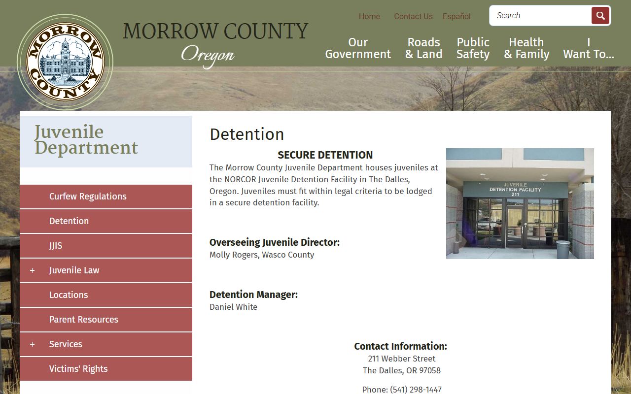 Morrow County inmate records NORCOR juvenile detention information