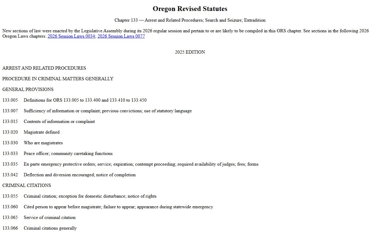 Morrow County warrant records Oregon arrest citation and warrant statutes